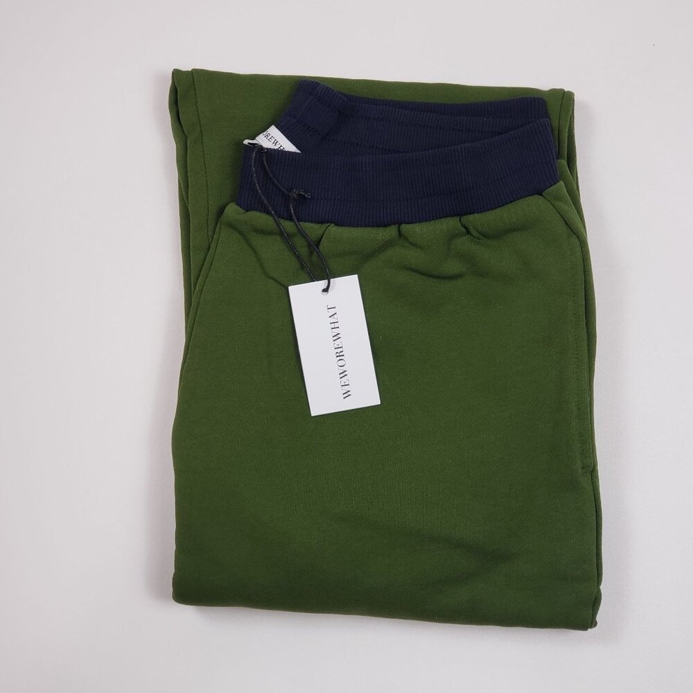 We Wore What Slim Leg Jogger Women Large Hunter Green Navy Colorblock Athleisure - Picture 14 of 14
